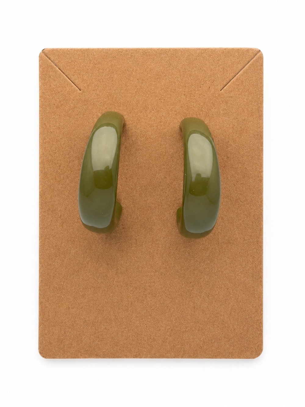 Olive Green Resin Hoop Earrings Chunky Minimalist Retro Statement Lightweight